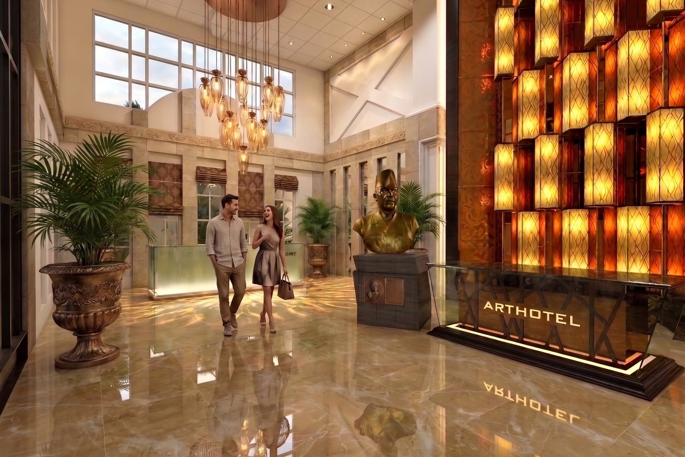 Area Lobby dan Receptionist ARTHOTEL YOGYAKARTA dengan pendekatan interior Contemporary.