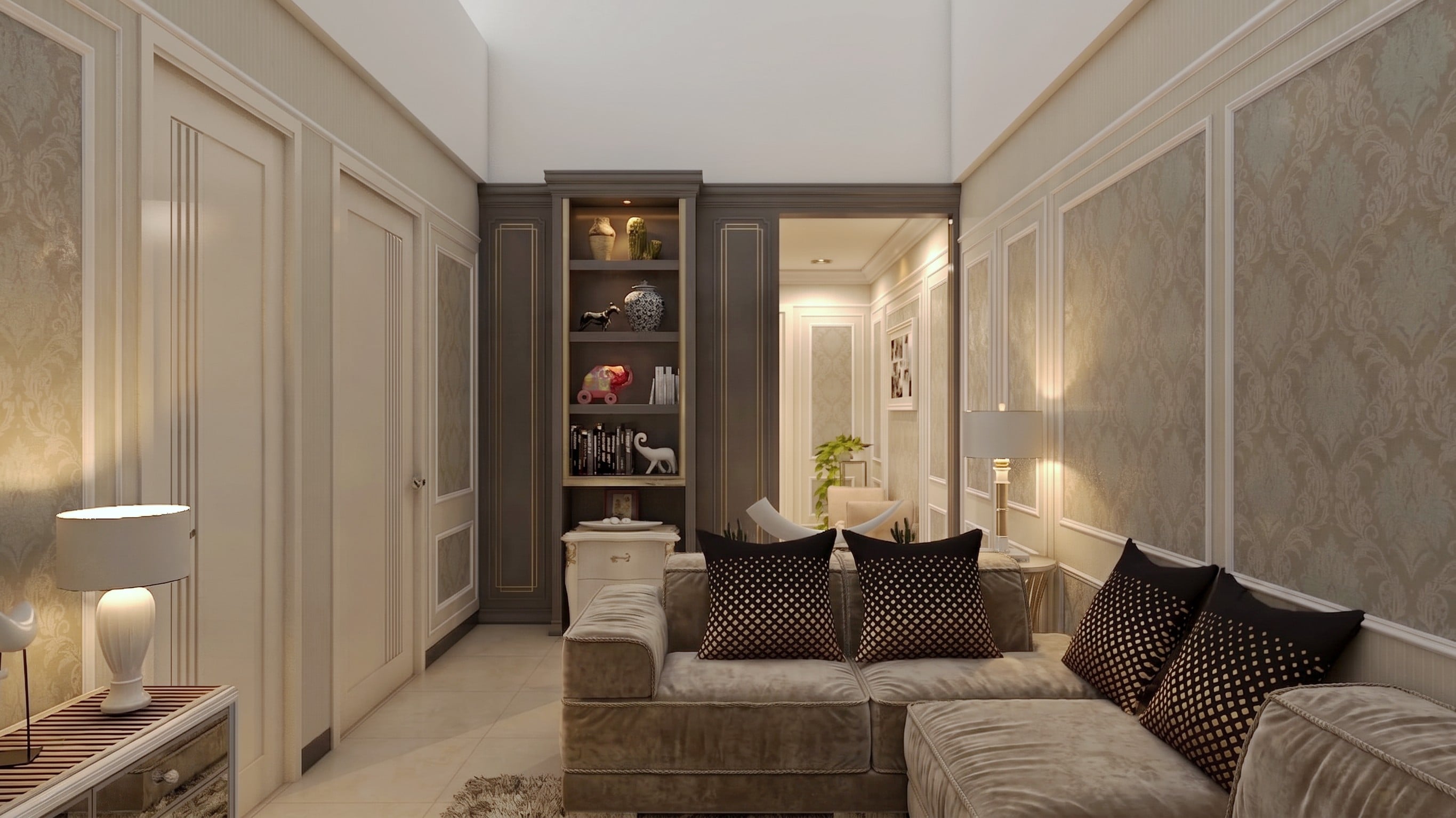 Ruang keluarga BU IFA'S NEO CLASICCAL HOUSE dengan nuansa interior Classic dan tata ruang yang rapi.