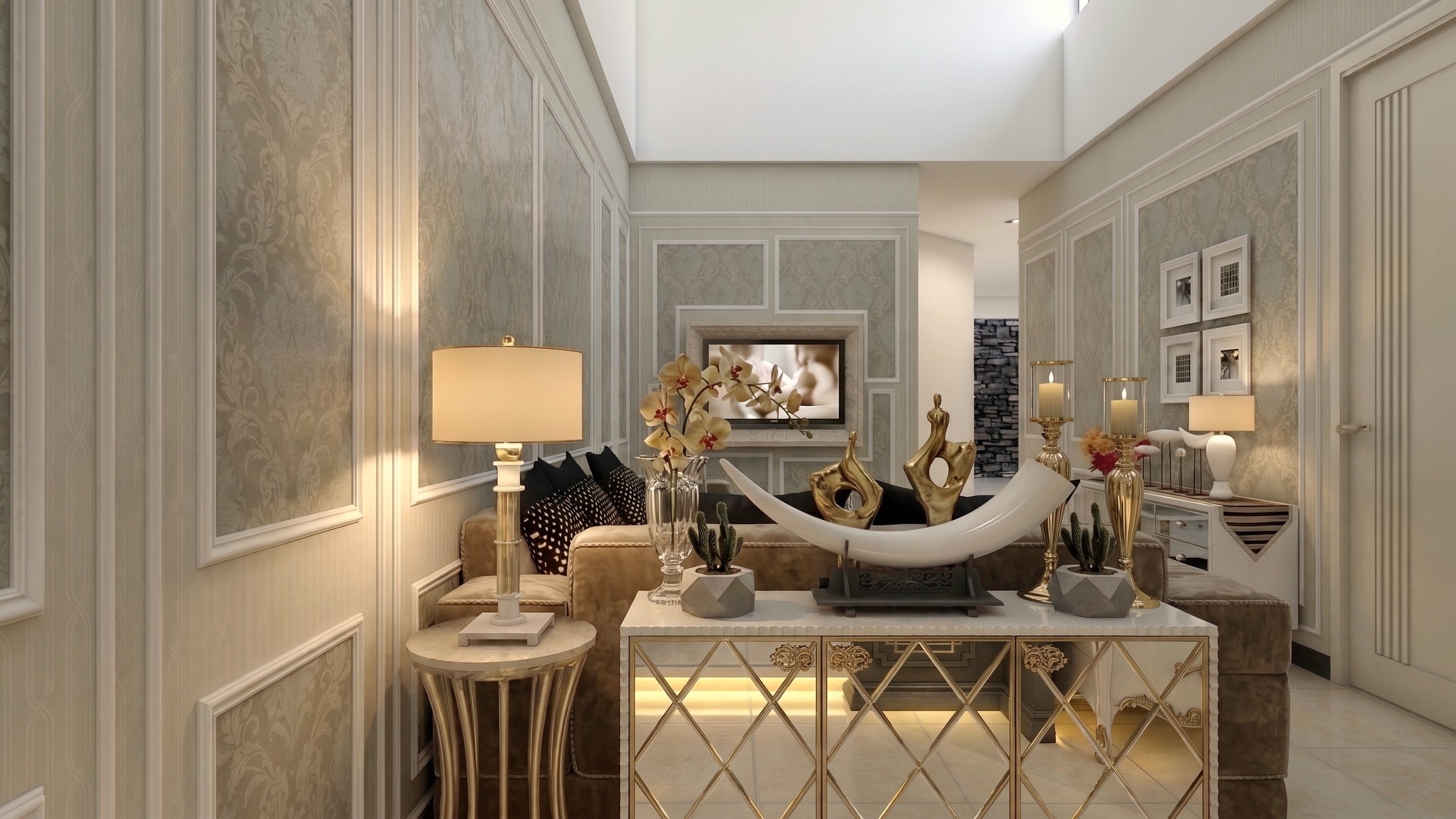 Ruang keluarga BU IFA'S NEO CLASICCAL HOUSE dengan nuansa interior Classic dan tata ruang yang rapi.