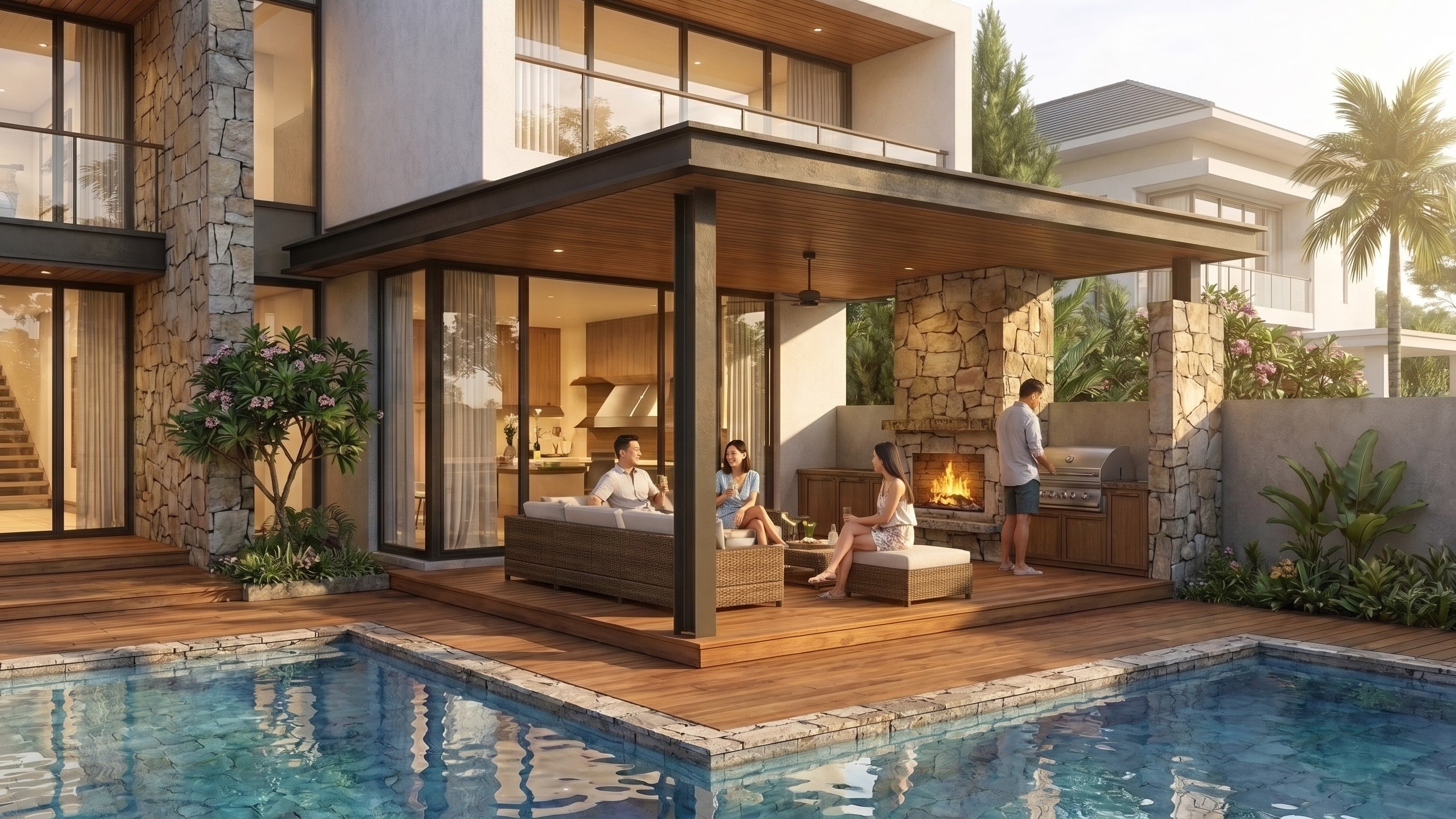 Area Area outdoor dan Barbeque BUKIT DARMO GOLF MANSION dengan pendekatan interior Contemporary.