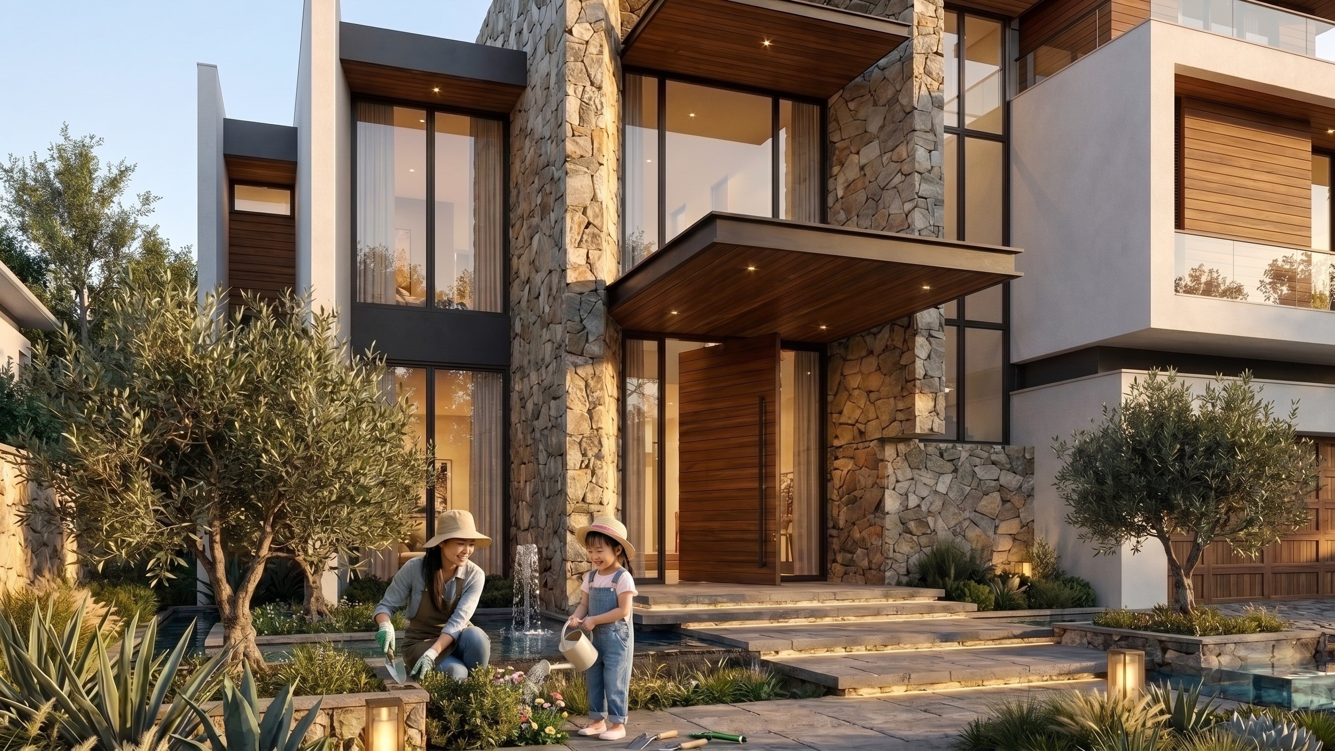 Area Taman depan dan Entrance BUKIT DARMO GOLF MANSION dengan pendekatan interior Contemporary.