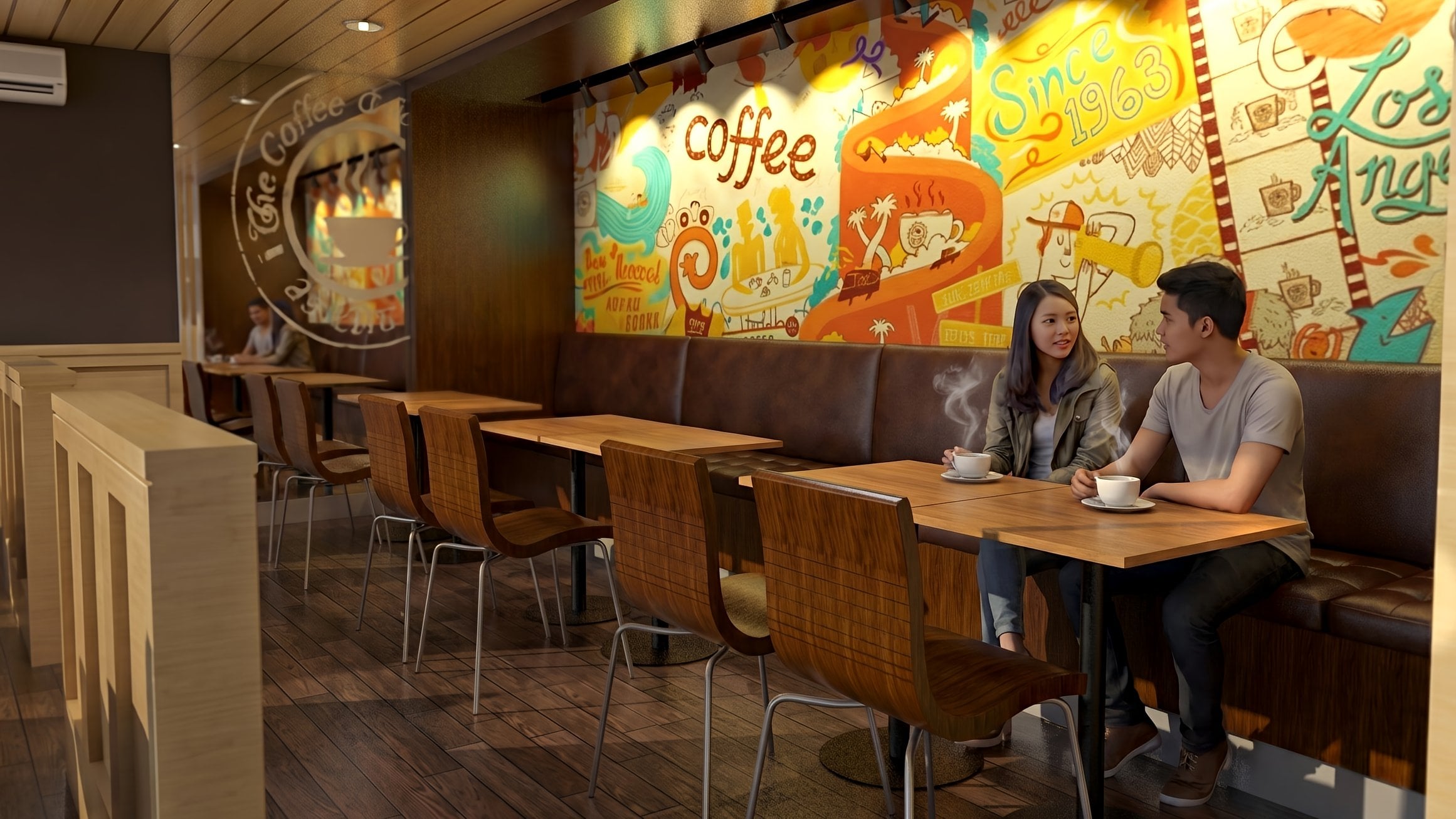 Area cafe COFFEE BEAN KAREBOSI MAKASAR dengan nuansa interior Minimalist dan tata ruang yang rapi.