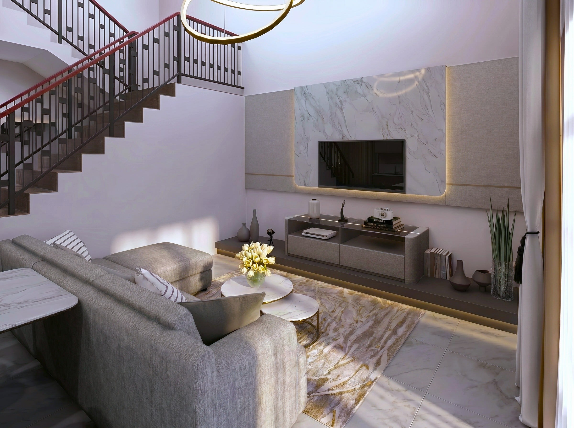 Ruang keluarga GRAHA FAMILY RESIDENCE dengan nuansa interior Minimalist dan tata ruang yang rapi.