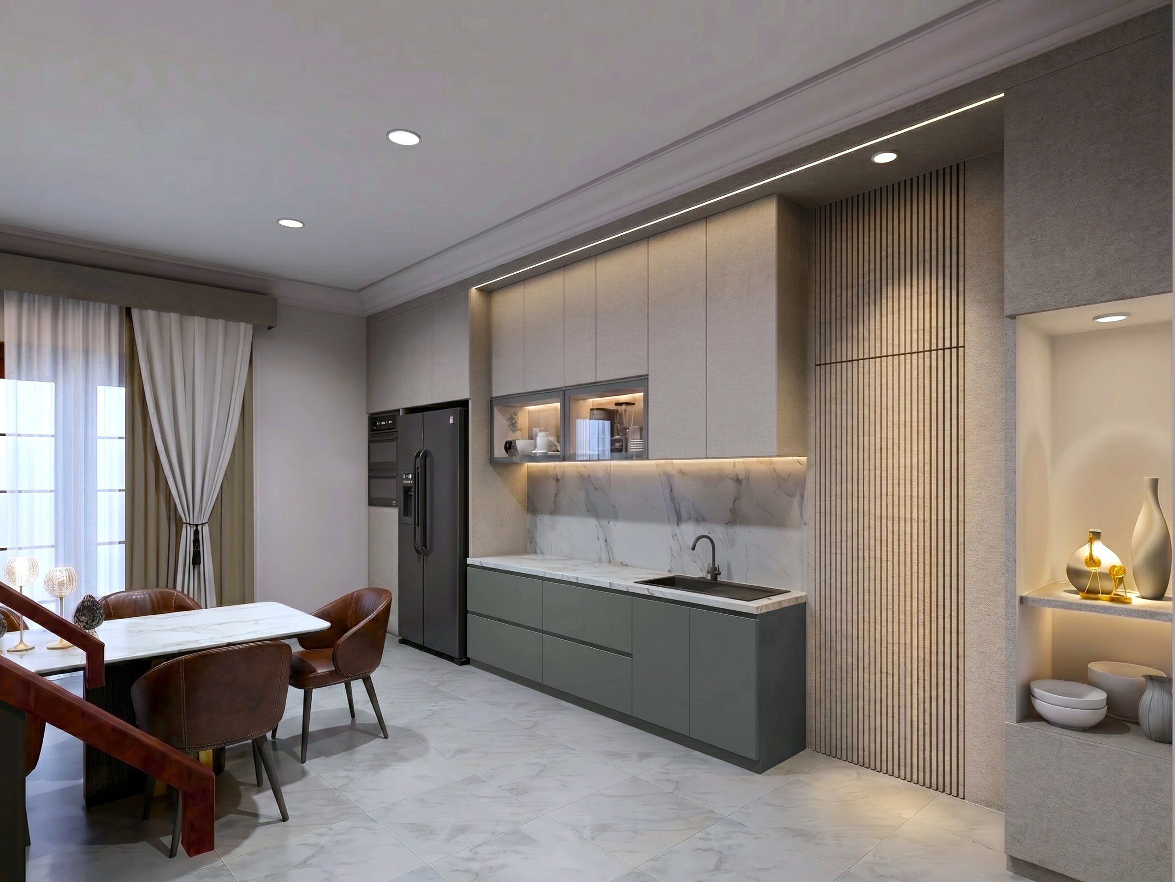 Area Ruang makan dan Pantry GRAHA FAMILY RESIDENCE dengan pendekatan interior Minimalist.