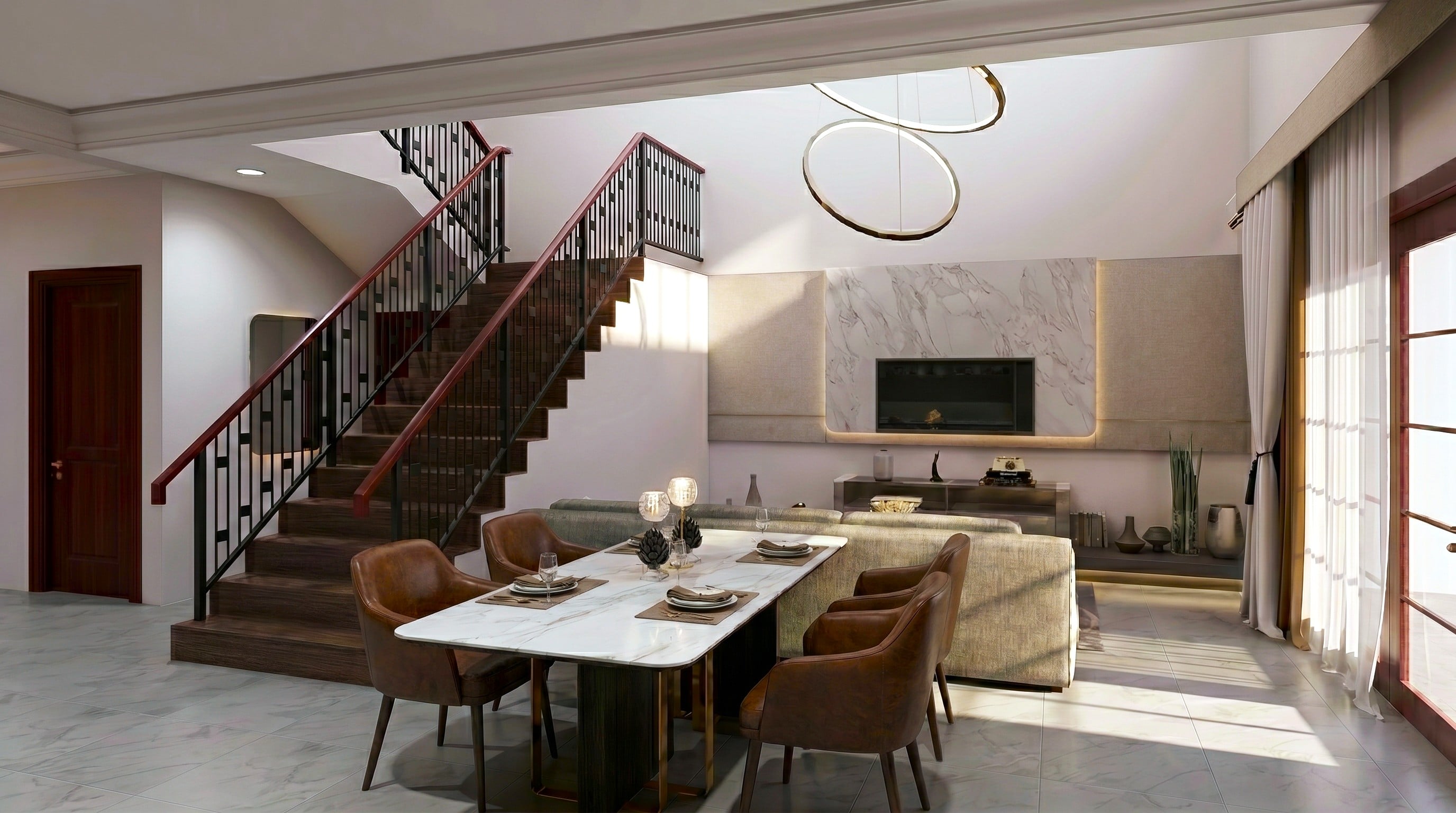 Area Ruang makan dan Ruang keluarga GRAHA FAMILY RESIDENCE dengan pendekatan interior Minimalist.