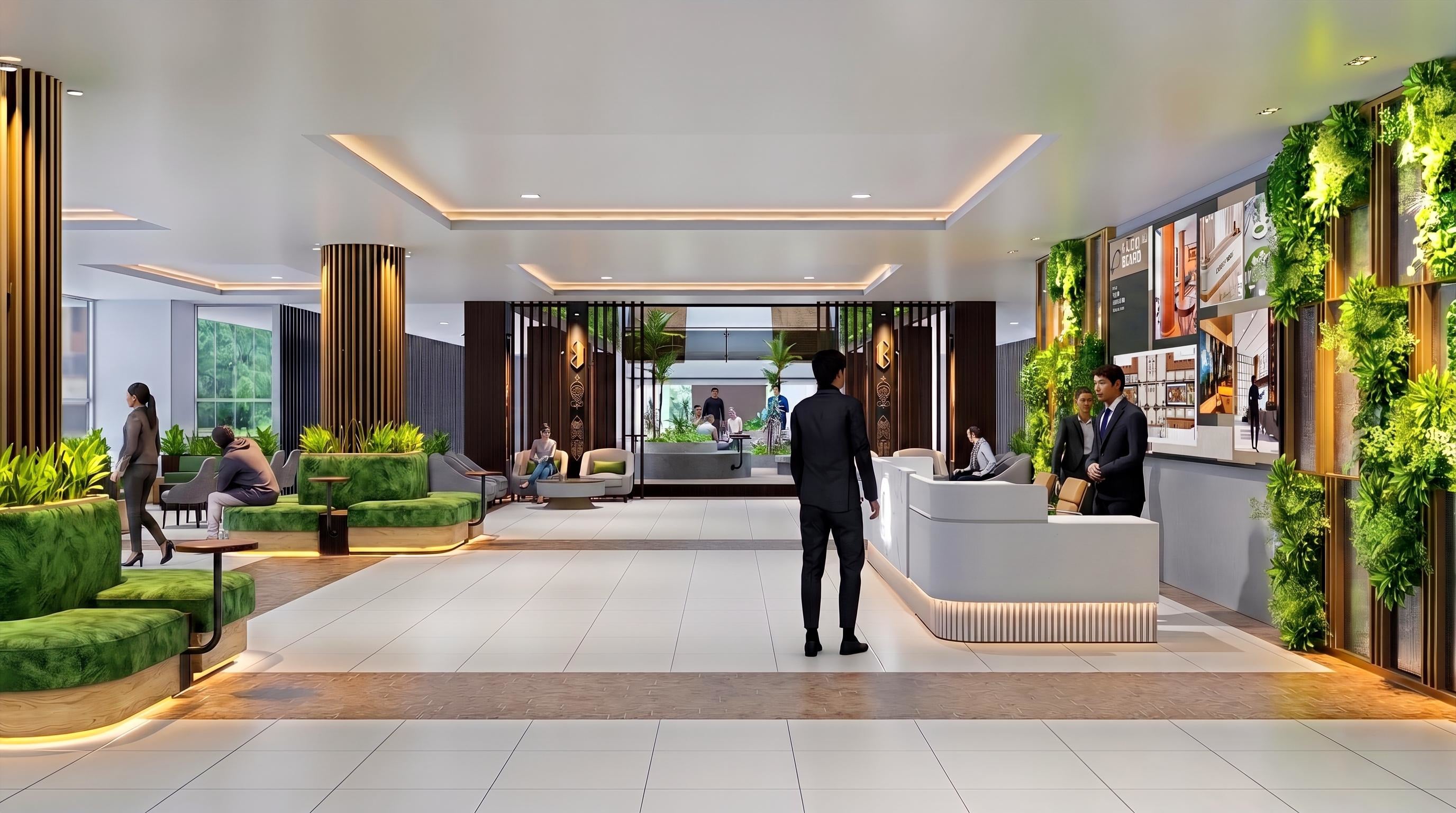 Lobby KANTOR DPRD KALIMANTAN dengan nuansa interior Contemporary dan tata ruang yang rapi.