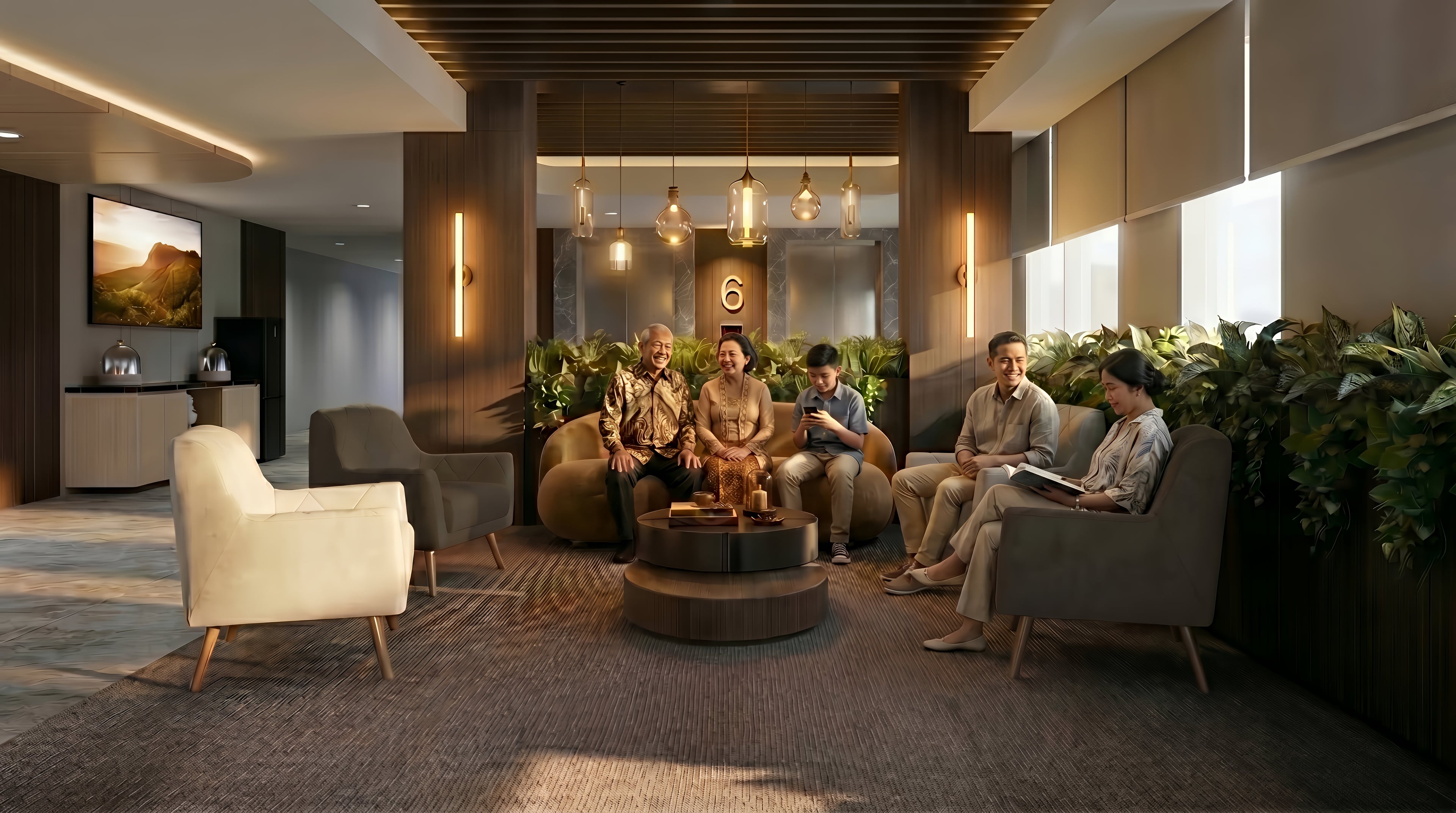 Longe area LOBBY LANTAI 6 dengan nuansa interior Modern dan tata ruang yang rapi.