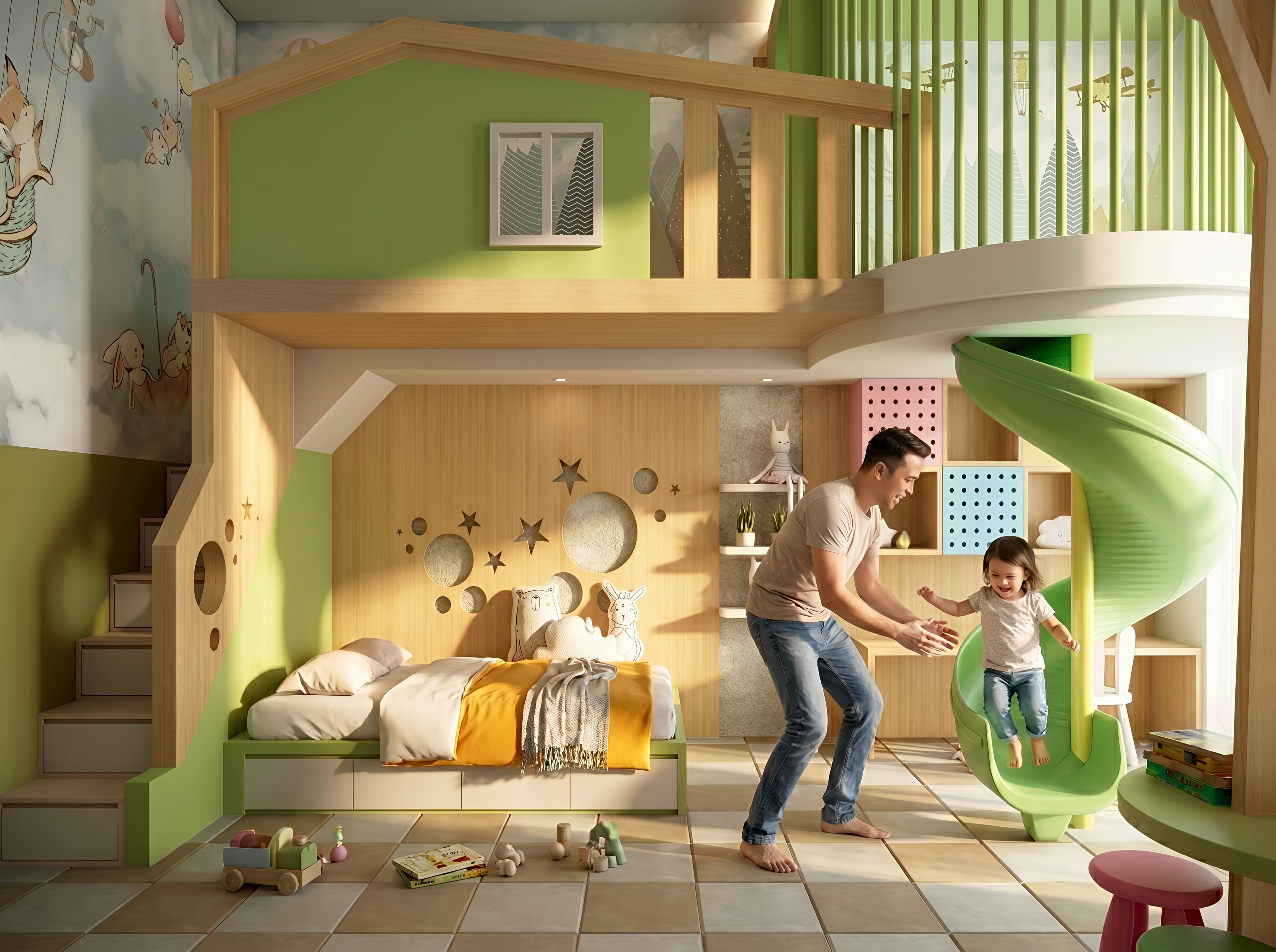 Area Bunk bed dan Kamar anak PLAYROOM dengan pendekatan interior Modern.