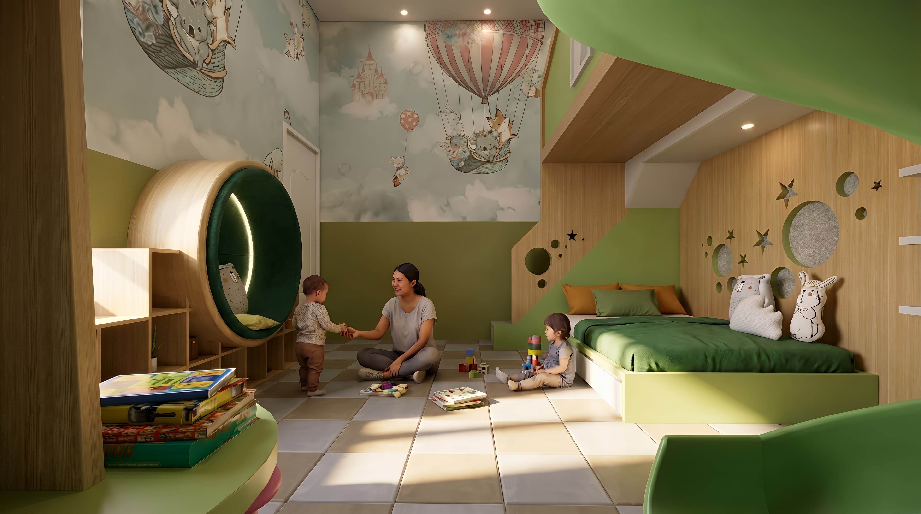 Kamar anak PLAYROOM dengan nuansa interior Modern dan tata ruang yang rapi.