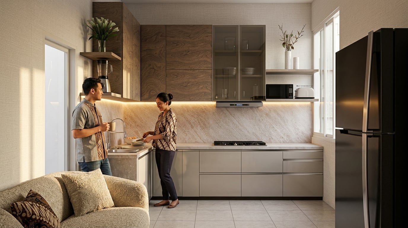 Dapur RUMAH MANYAR PAK ERWAN dengan nuansa interior Minimalist dan tata ruang yang rapi.