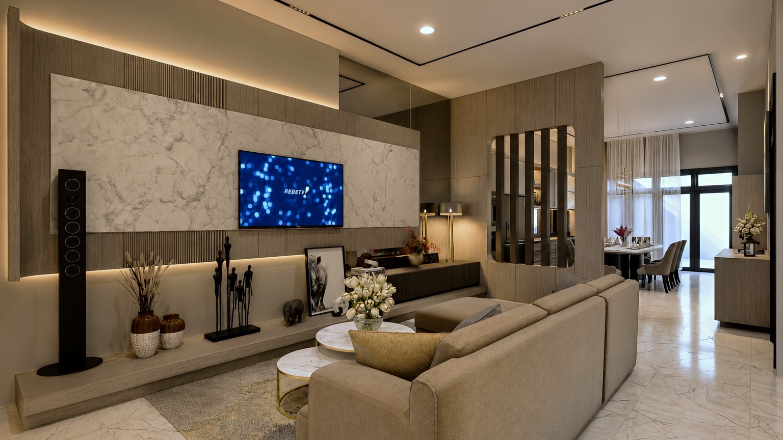 Ruang keluarga RUMAH WELIRANG dengan nuansa interior Minimalist dan tata ruang yang rapi.