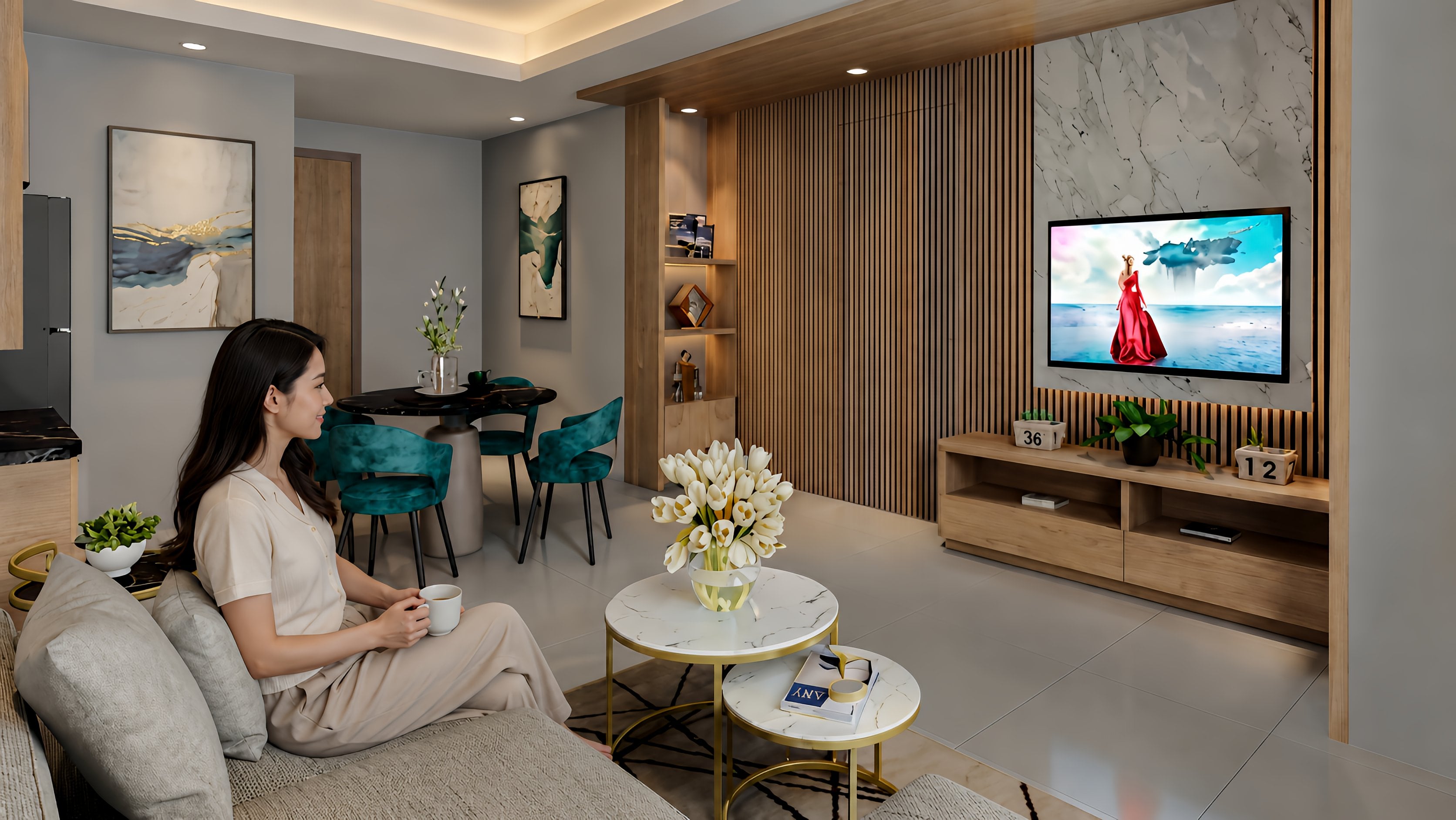 Ruang keluarga SUITE ROOM SWISSBELL HOTEL SURABAYA dengan nuansa interior Minimalist dan tata ruang yang rapi.