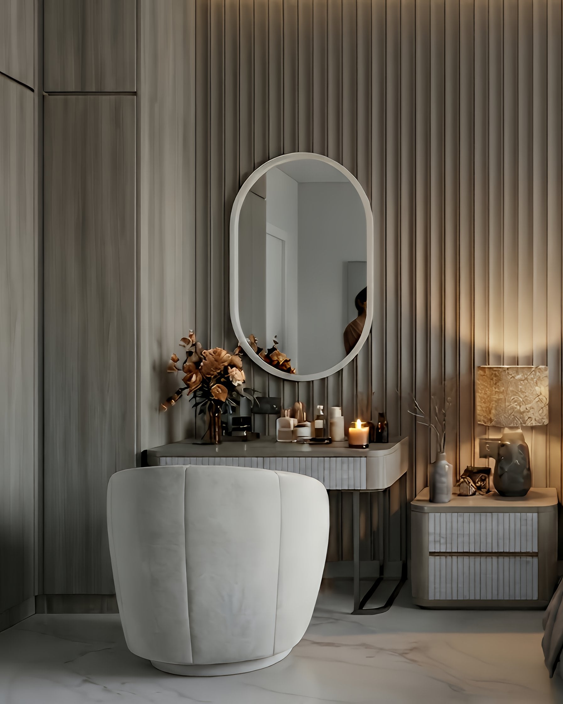 Meja rias TINA'S ROOM dengan nuansa interior Modern dan tata ruang yang rapi.