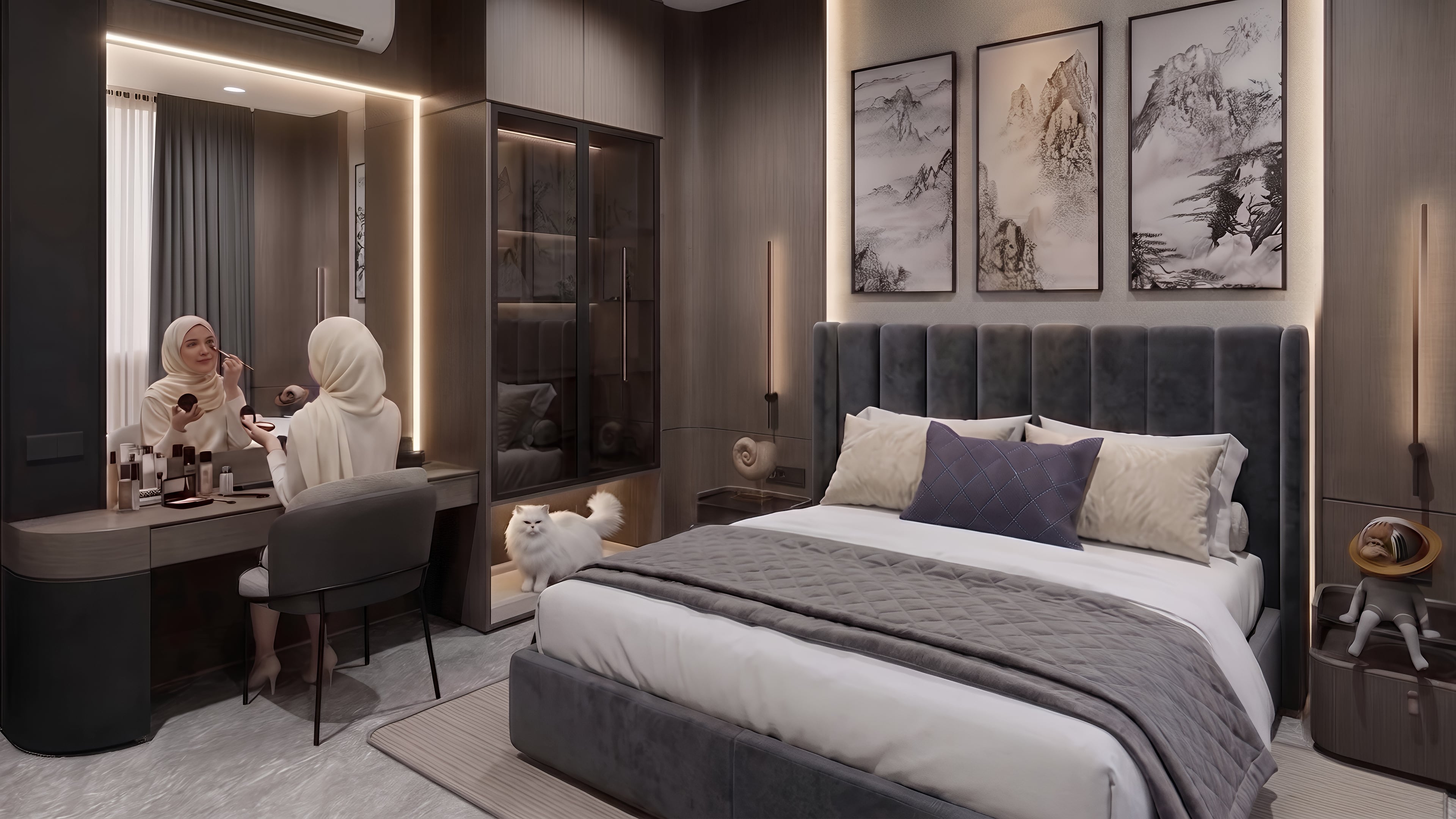 Area Kamar tidur dan Headbed WOODLAND CITRALAND dengan pendekatan interior Minimalist.