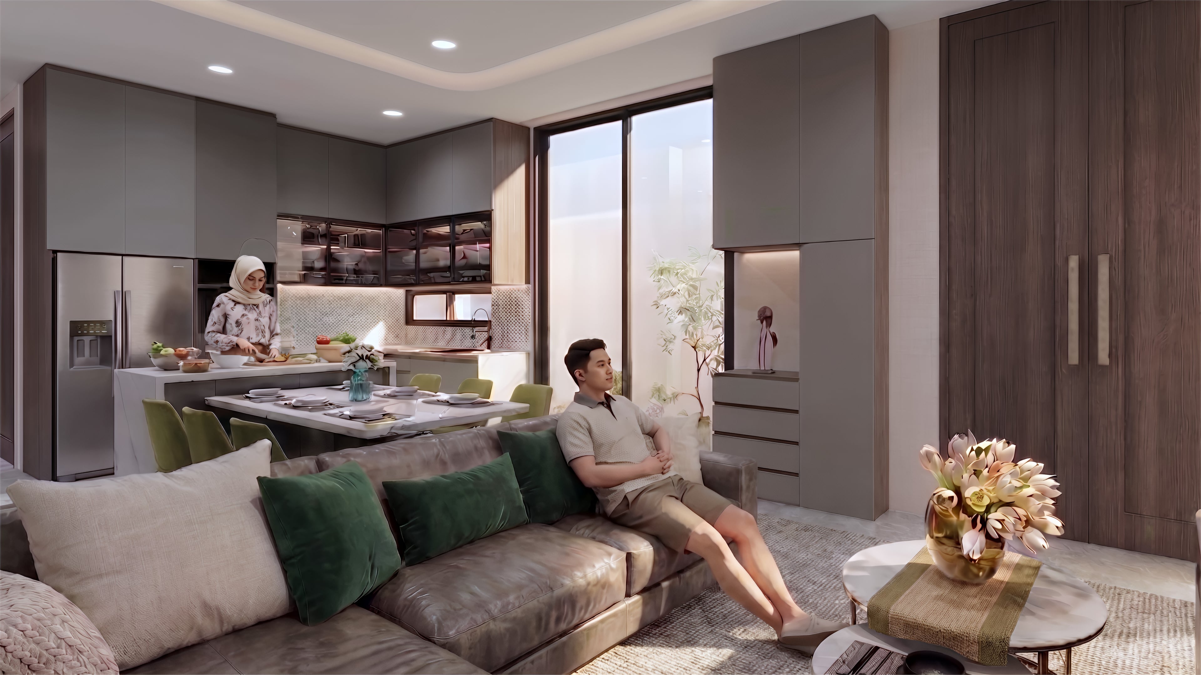 Area Dapur dan Ruang makan WOODLAND CITRALAND dengan pendekatan interior Minimalist.