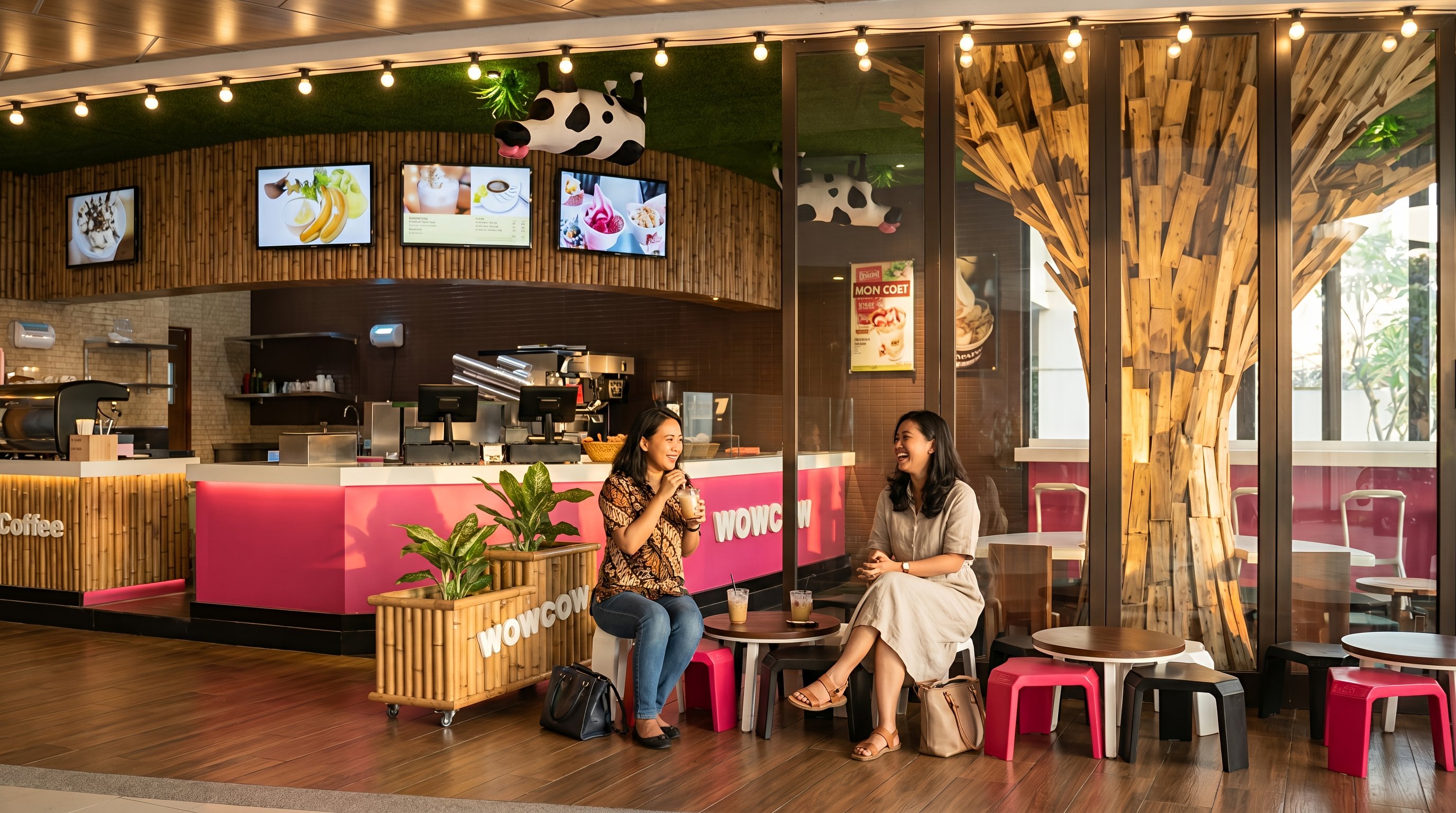 Area cafe WOWCOW CAFE BEACHWALK KUTA BALI dengan nuansa interior Contemporary dan tata ruang yang rapi.