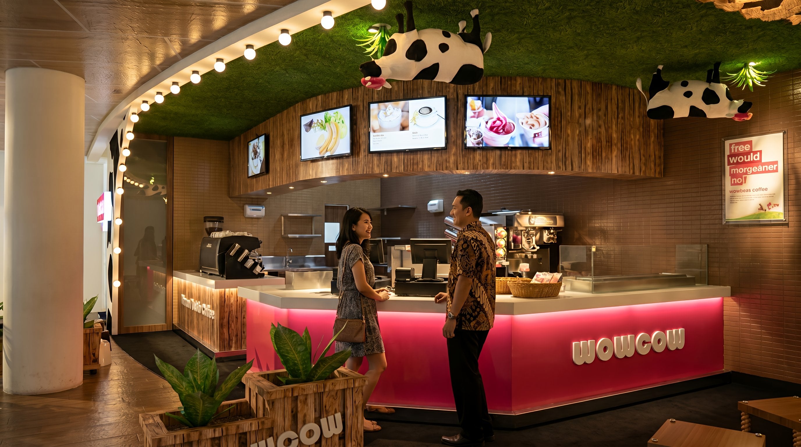 Area cafe WOWCOW CAFE BEACHWALK KUTA BALI dengan nuansa interior Contemporary dan tata ruang yang rapi.